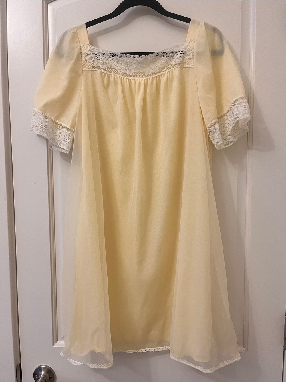 Vintage St Michael Lace-Trim Yellow Chiffon Lace Babydoll Nightie | UK Made